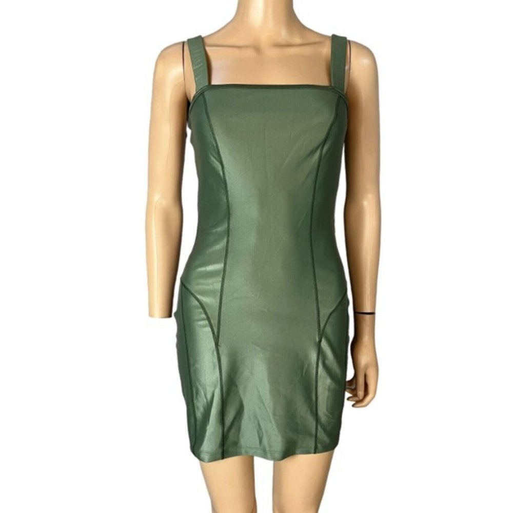 Noli Yoga Womens Liquid Dress Sage Green Mini Square Neck Bodycon